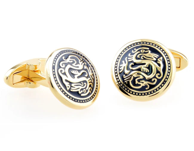 Chinese Dragon Cuff Links For Men Brass Silver Cufflinks