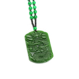 Chinese Dragon Green Jade Pendant Necklace Hand-Carved Charm Jewelry