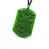 Chinese Dragon Green Jade Pendant Necklace Hand-Carved Charm Jewelry