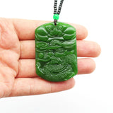 Chinese Dragon Green Jade Pendant Necklace Hand-Carved Charm Jewelry