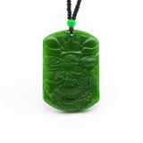 Chinese Dragon Green Jade Pendant Necklace Hand-Carved Charm Jewelry
