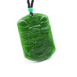 Chinese Dragon Green Jade Pendant Necklace Hand-Carved Charm Jewelry