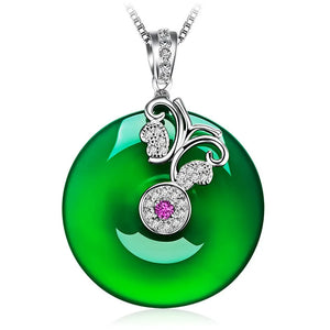 Chinese Style Green Pendant with Diamonds and Hetian Jade Necklace