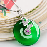 Chinese Style Green Pendant with Diamonds and Hetian Jade Necklace