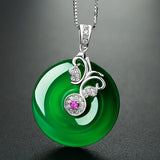 Chinese Style Green Pendant with Diamonds and Hetian Jade Necklace