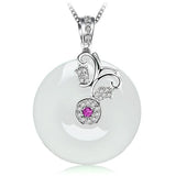 Chinese Style Green Pendant with Diamonds and Hetian Jade Necklace