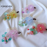 Chinese Flower Hair Combs Retro Headpieces for Women Girls Hanfu Dress