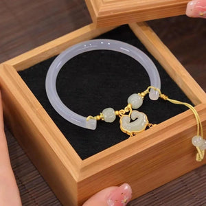 Chinese Lock Pendant Bamboo Bracelet for Women Beaded Charm Bracelet