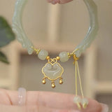 Chinese Lock Pendant Bamboo Bracelet for Women Beaded Charm Bracelet