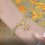 Chinese Lock Pendant Bamboo Bracelet for Women Beaded Charm Bracelet