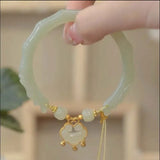 Chinese Lock Pendant Bamboo Bracelet for Women Beaded Charm Bracelet