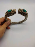 Jade Inlaid Tibetan Silver Bracelet