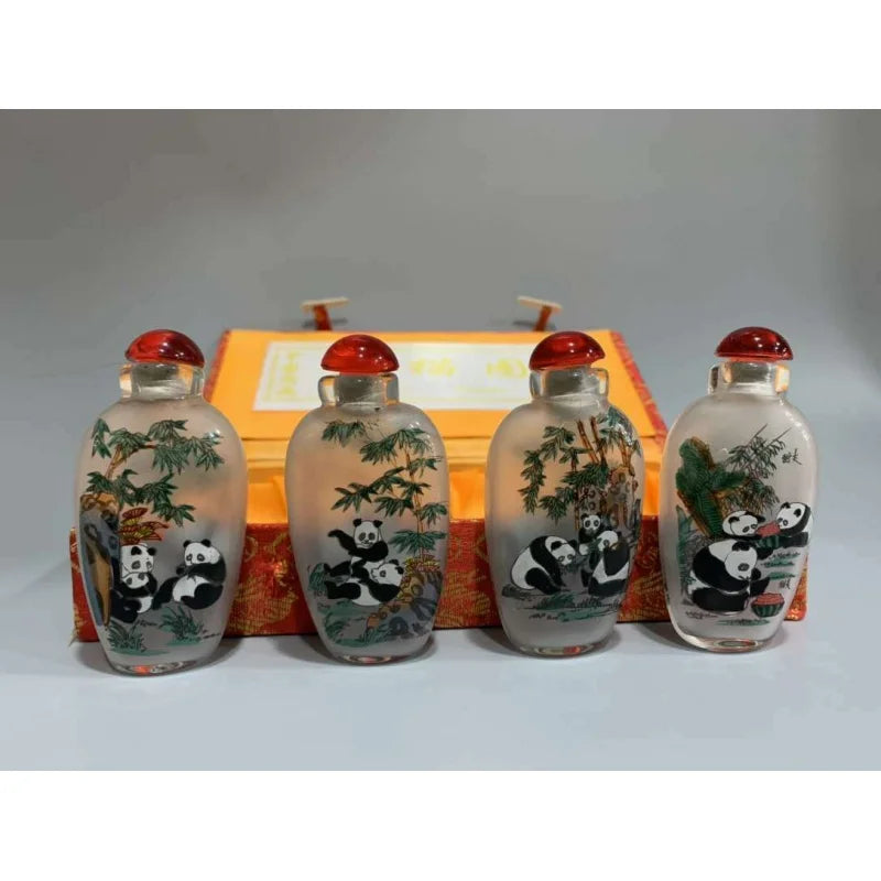 Hand-painted Panda Snuff Bottle - Chinese Glass Inner Painting