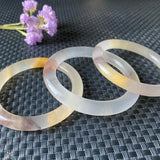 Chinese Golden Silk Jade Round Bar Bracelet Hand-Carved Woman Luck Amulet