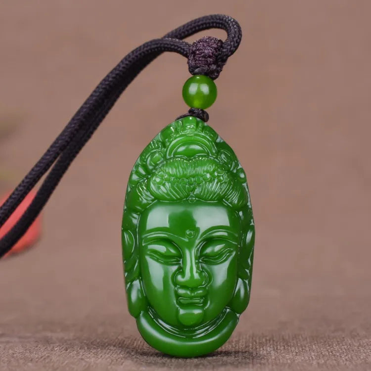 Chinese Green Guanyin Jade Pendant Necklace for Women