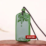 Chinese Green Jade Bamboo Pole Pendant Necklace Charm Jadeite Jewelry