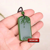Chinese Green Jade Bamboo Pole Pendant Necklace Charm Jadeite Jewelry