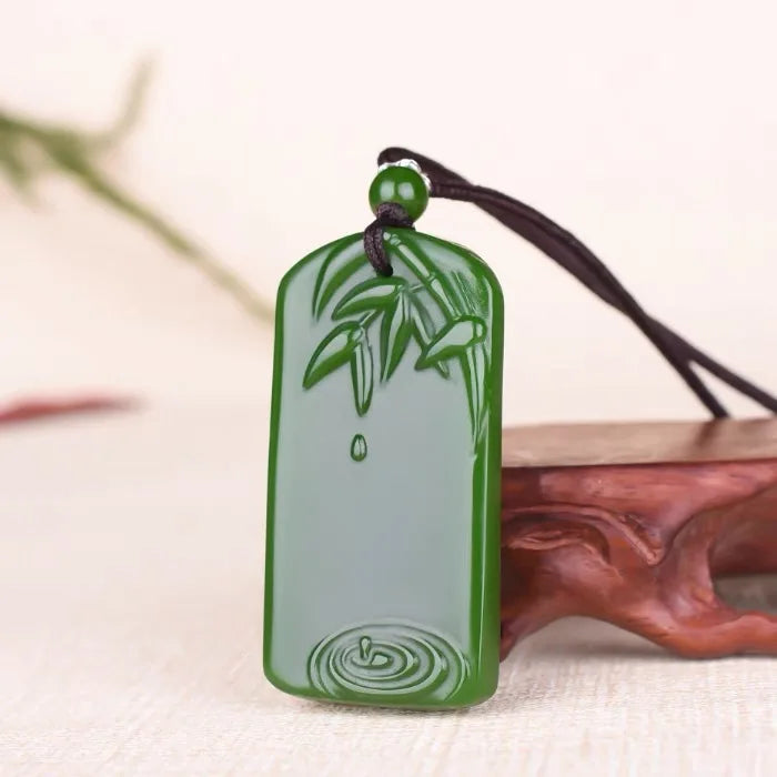 Chinese Green Jade Bamboo Pole Pendant Necklace Charm Jadeite Jewelry