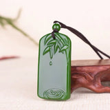 Chinese Green Jade Bamboo Pole Pendant Necklace Charm Jadeite Jewelry