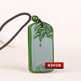 Chinese Green Jade Bamboo Pole Pendant Necklace Charm Jadeite Jewelry