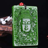 Green Jade Buddha Pendant Necklace Hand-Carved Amulet