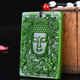 Green Jade Buddha Pendant Necklace Hand-Carved Amulet