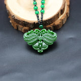 Chinese Green Jade Butterfly Pendant Necklace Natural Jadeite Hand-Carved Charm