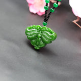 Chinese Green Jade Butterfly Pendant Necklace Natural Jadeite Hand-Carved Charm