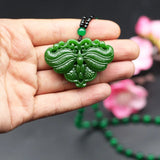 Chinese Green Jade Butterfly Pendant Necklace Natural Jadeite Hand-Carved Charm