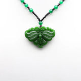 Chinese Green Jade Butterfly Pendant Necklace Natural Jadeite Hand-Carved Charm