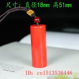 Chinese Green Jade Cylinder Pendant Necklace Charm Men Luck Amulet