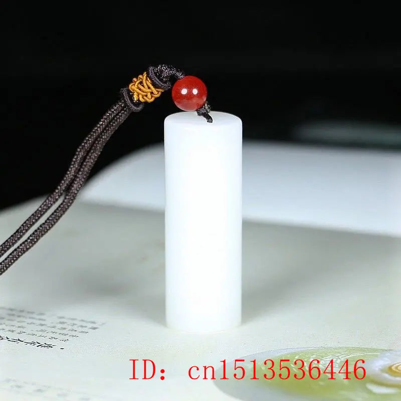 Chinese Green Jade Cylinder Pendant Necklace Charm Men Luck Amulet