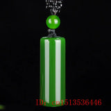Chinese Green Jade Cylinder Pendant Necklace Charm Men Luck Amulet