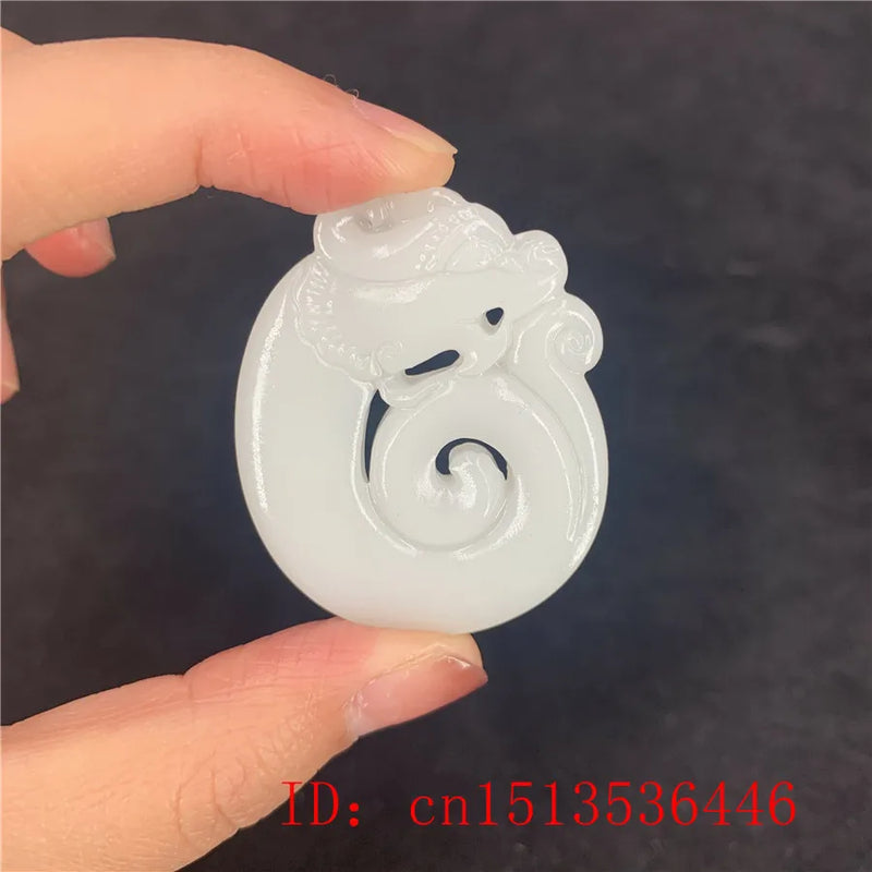 Chinese Green Jade Dragon Pendant Necklace - Luck Amulet