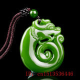 Chinese Green Jade Dragon Pendant Necklace - Luck Amulet