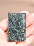 Chinese Green Jade Dragon Pendant Lucky Auspicious Amulet Necklace