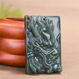 Chinese Green Jade Dragon Pendant Lucky Auspicious Amulet Necklace