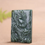 Chinese Green Jade Dragon Pendant Lucky Auspicious Amulet Necklace