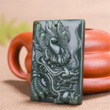 Chinese Green Jade Dragon Pendant Lucky Auspicious Amulet Necklace
