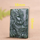 Chinese Green Jade Dragon Pendant Lucky Auspicious Amulet Necklace