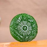 Chinese Green Jade Dragon Phoenix Pendant Necklace
