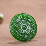 Chinese Green Jade Dragon Phoenix Pendant Necklace
