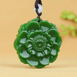 Chinese Green Jade Flower Pendant Necklace Charm Jadeite Jewelry