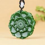 Chinese Green Jade Flower Pendant Necklace Charm Jadeite Jewelry