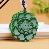 Chinese Green Jade Flower Pendant Necklace Charm Jadeite Jewelry