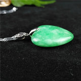 Chinese Green Jade Heart Pendant Necklace Hand-Carved Amulet