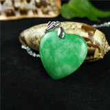 Chinese Green Jade Heart Pendant Necklace Hand-Carved Amulet