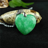 Chinese Green Jade Heart Pendant Necklace Hand-Carved Amulet