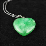 Chinese Green Jade Heart Pendant Necklace Hand-Carved Amulet