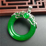 Green Jade Safety Buckle Pendant Beads Necklace Charm Woman Lucky Amulet